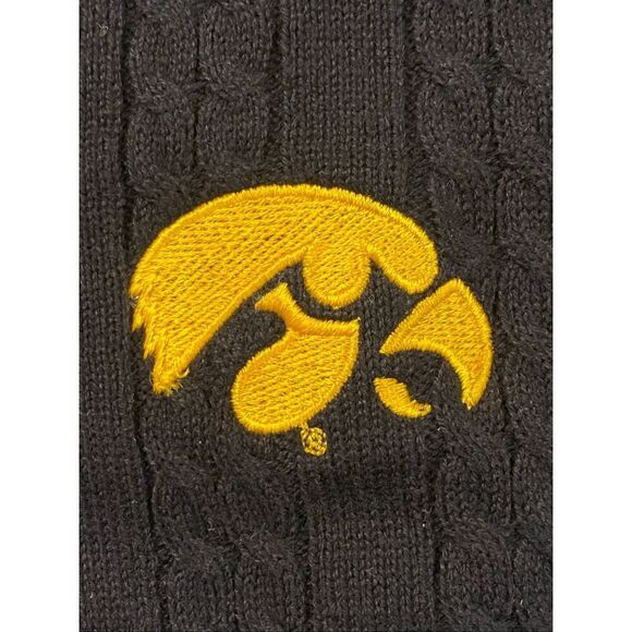 TOMMY HILFIGER • IOWA Hawkeyes • Black Cable Knit Cardigan • Ladies Size L - Picture 3 of 10